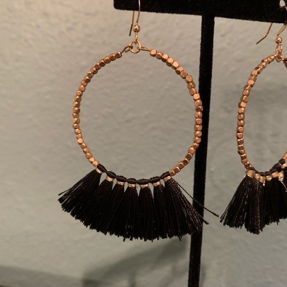 Gold with black tassel earrings​ - Picture 2 of 2